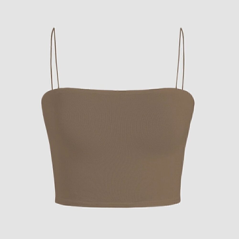NWOT Cider Solid Brown Crop Spagetti Strap Top Size small